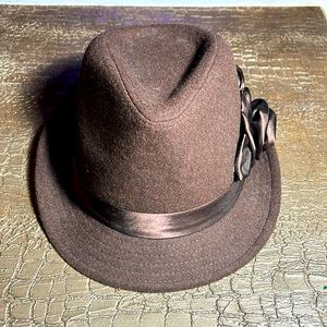 Brown Women’s Fedora hat with Satin flower detail